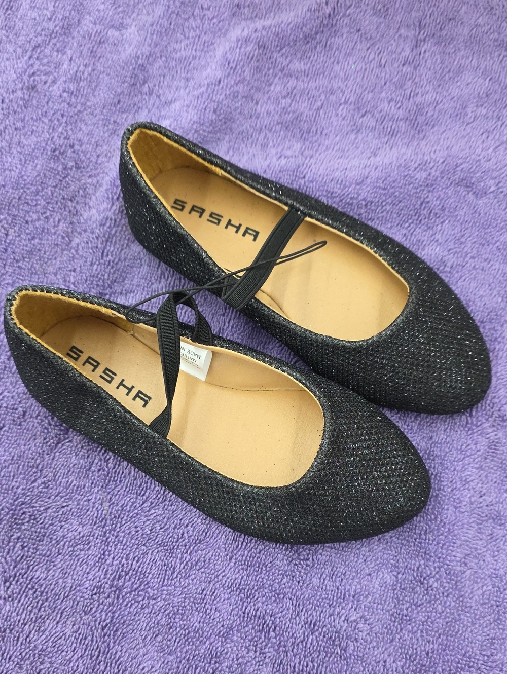 NWOT Sasha Girl's Black Sparkle Ballet Flats